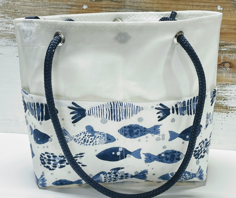 Main Sail Blue Silver Fish Recycled Sail Tote