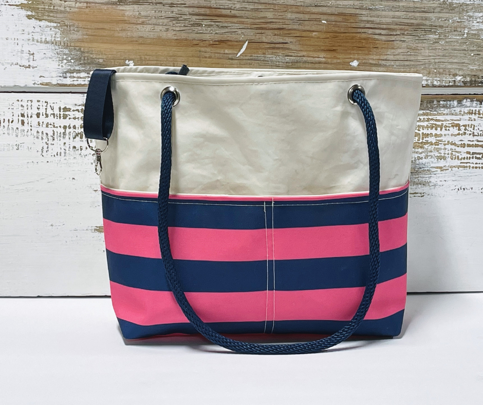 Embroidered Pink Canvas Tote Bag With Rope Handles