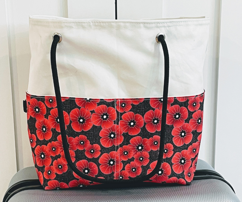Recycled Sailcloth Red Poppy Travel Bag with Trolley Sleeve