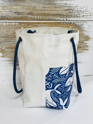 The Hull Playful Whales Large Recycled Sailcloth Beach Bag