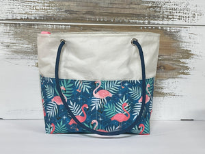 The Hull Fabulous Flamingos Large Recycled Sailcloth Beach Bag Salty Sail Bags