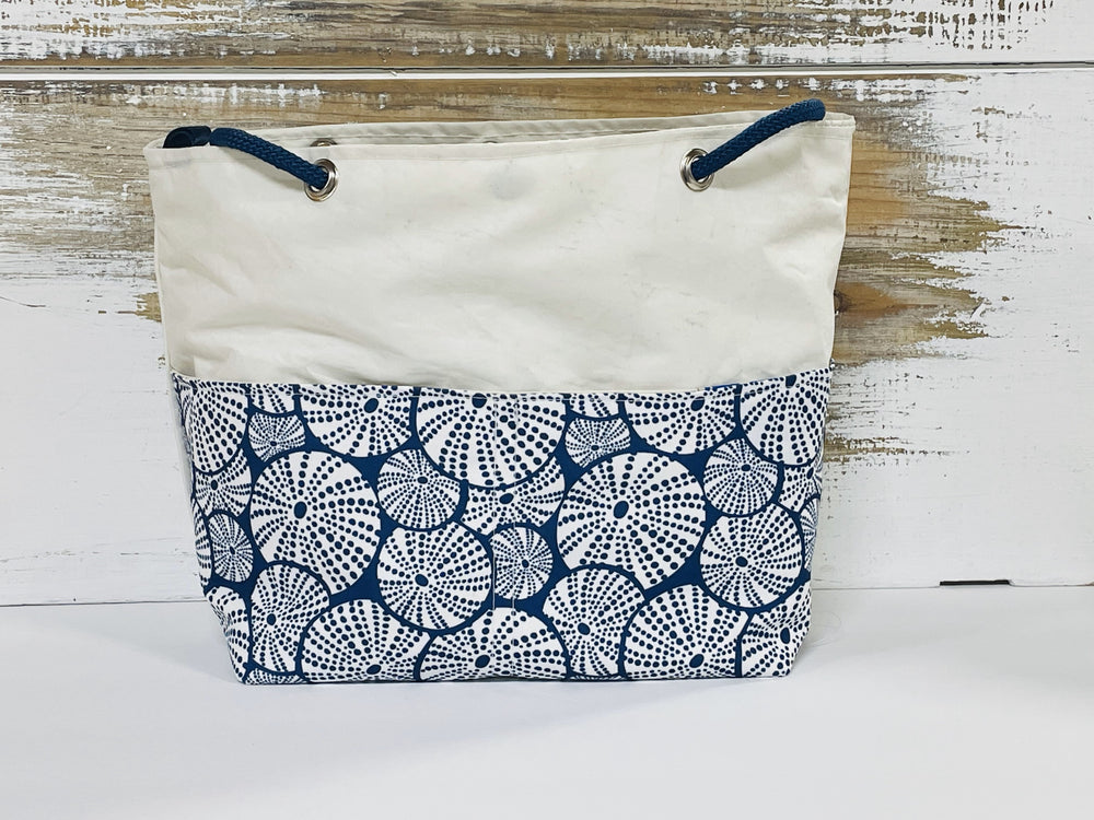 The Hull Navy Sea Urchins Large Recycled Sailcloth Beach Bag