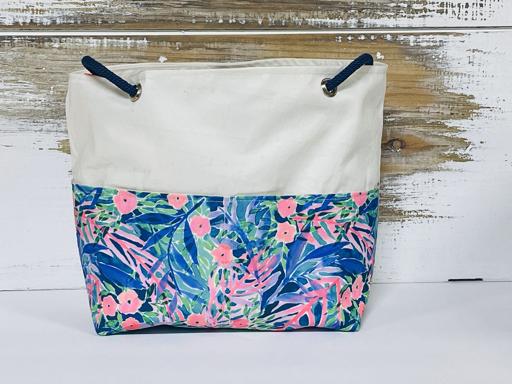 
            
                Load image into Gallery viewer, Main Sail Bright Floral Recycled Sail Tote Bag
            
        