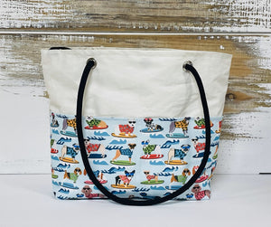 
            
                Load image into Gallery viewer, The Hull Surfing Dogs Large Recycled Sailcloth Beach Bag
            
        