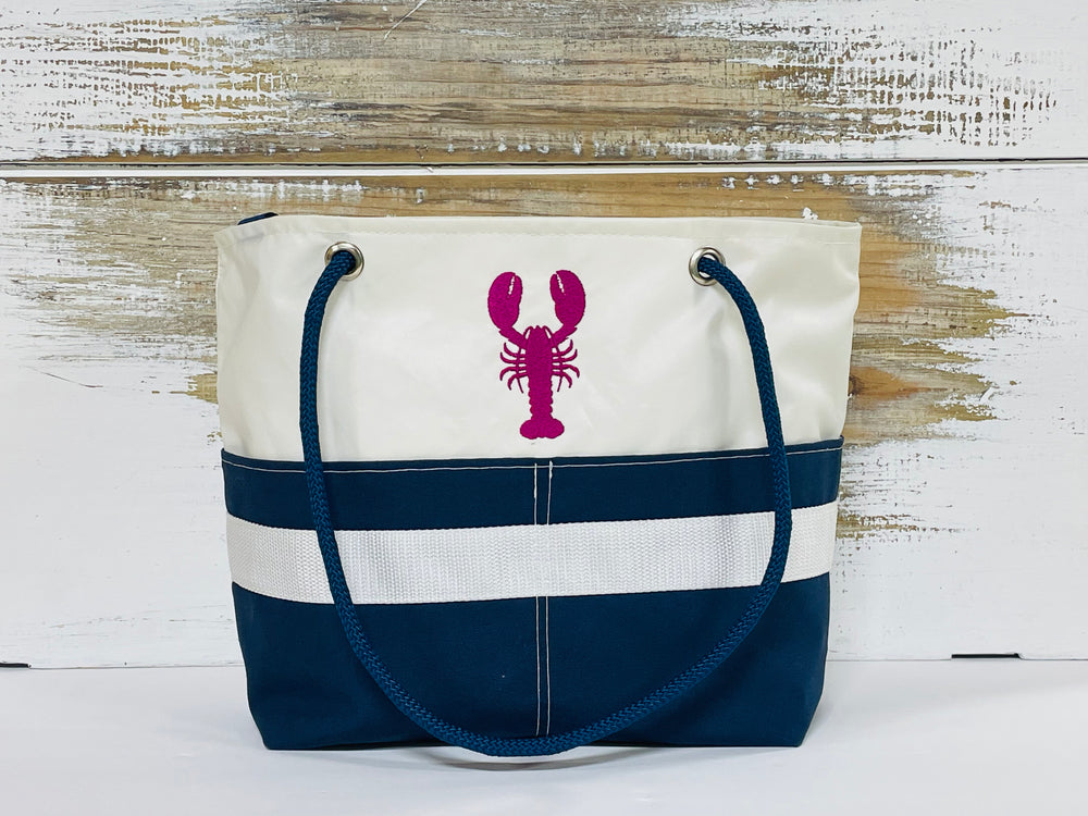 Embroidered Pink Canvas Tote Bag With Rope Handles