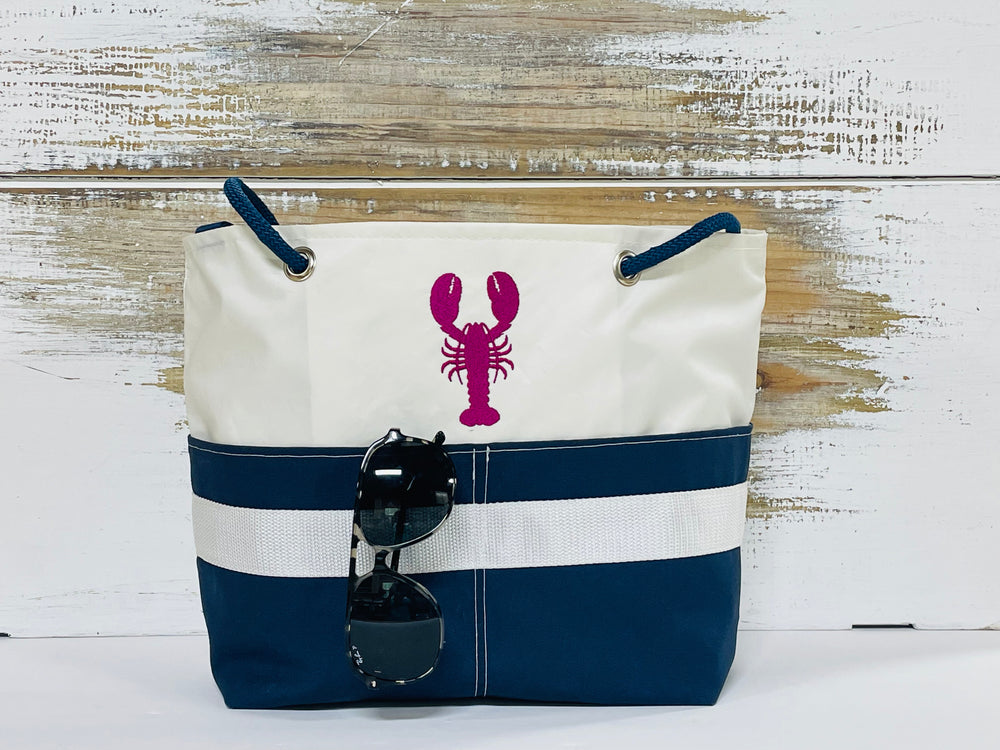 Main Sail Pink Embroidered Lobster Recycled Sail Tote Bag
