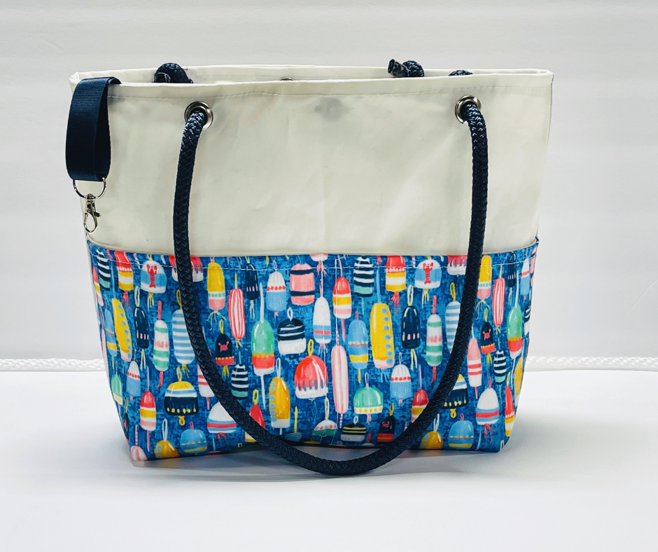 
            
                Load image into Gallery viewer, Main Sail Lobster Buoys Recycled Sail Tote Bag
            
        