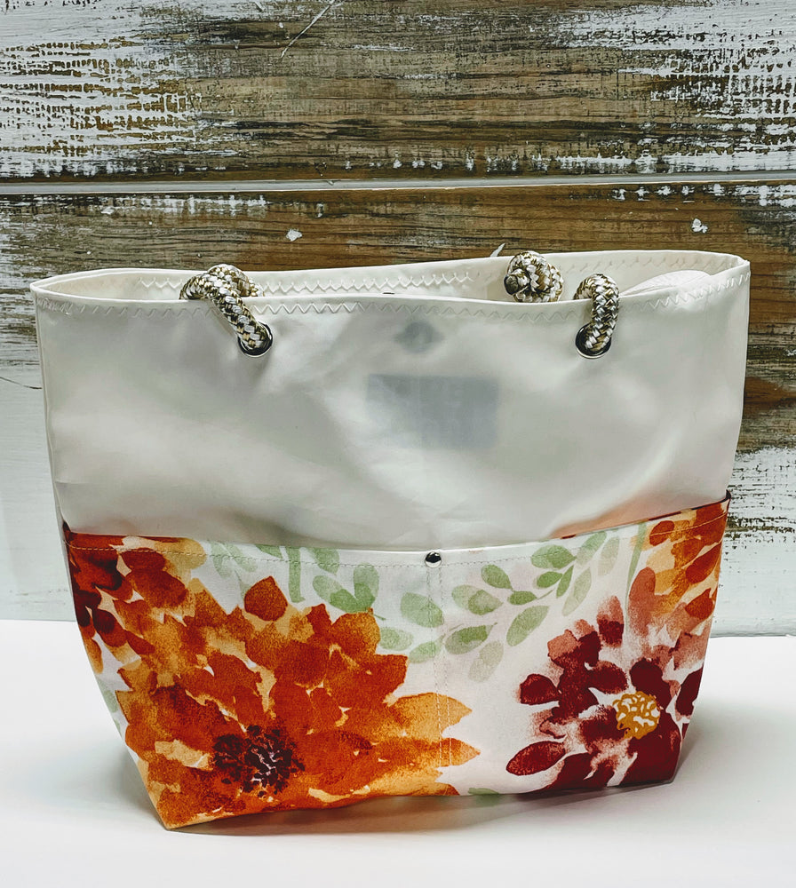 
            
                Load image into Gallery viewer, Main Sail Orange Floral Recycled Sail Tote
            
        
