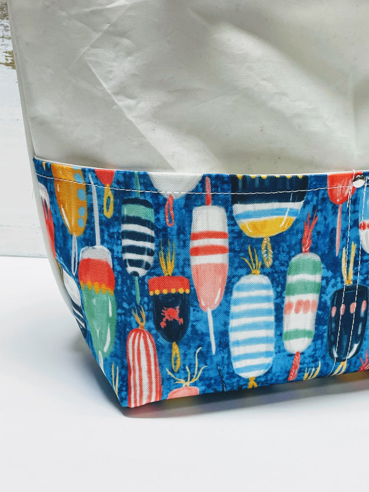 Main Sail Lobster Buoys Recycled Sail Tote Bag