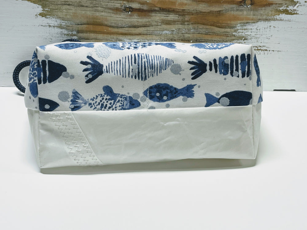 
            
                Load image into Gallery viewer, Main Sail Blue Silver Fish Recycled Sail Tote
            
        