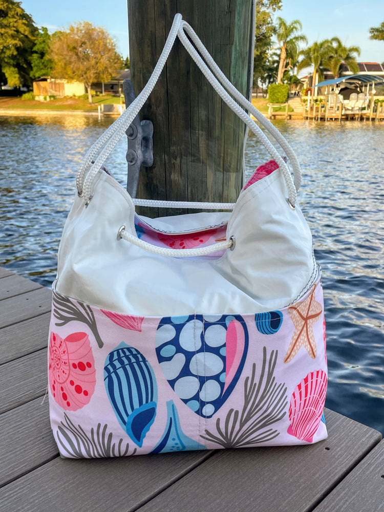 The Hull Large Blue Seashell Recycled Sailcloth Beach Bag