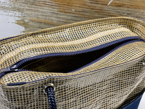 
            
                Load image into Gallery viewer, Kevlar Basket Weave and Navy Recycled Sailcloth Tote
            
        