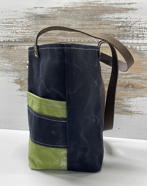 
            
                Load image into Gallery viewer, Navy and Green Waxed Canvas Shoulder Bag
            
        