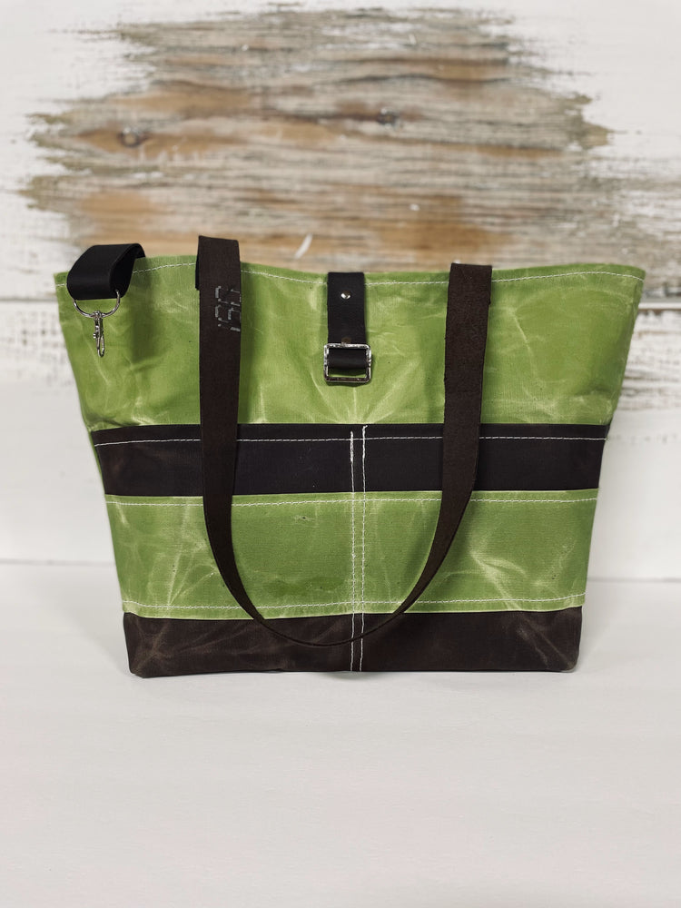 
            
                Load image into Gallery viewer, Green and Brown Waxed Canvas Shoulder Bag
            
        
