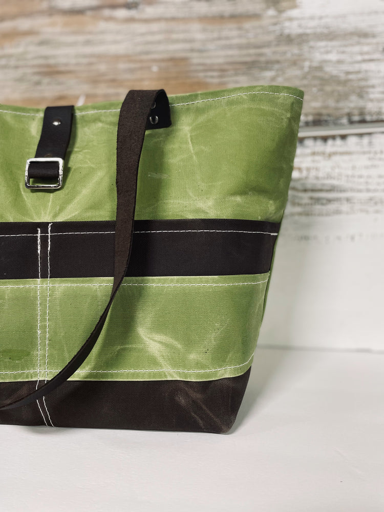 Green and Brown Waxed Canvas Shoulder Bag
