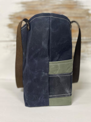 Navy and Stone Gray Waxed Canvas Shoulder Bag