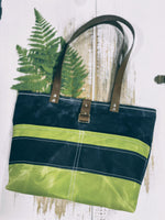 Navy and Green Waxed Canvas Shoulder Bag