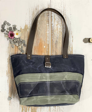 Navy and Stone Gray Waxed Canvas Shoulder Bag