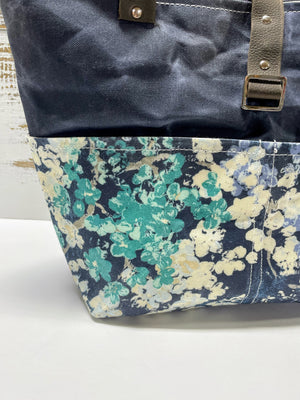 Blue and Floral Waxed Canvas Shoulder Bag