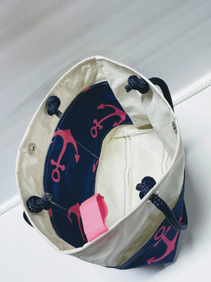 
            
                Load image into Gallery viewer, Main Sail Blue with Pink Anchors Sail Tote Bag
            
        