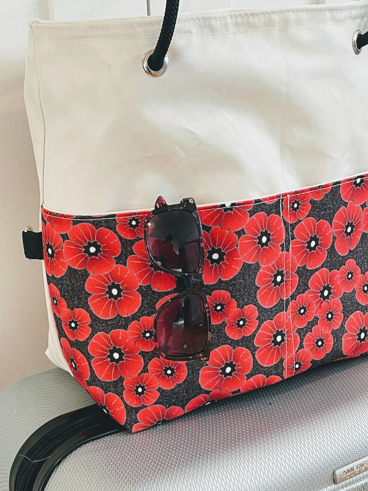Recycled Sailcloth Red Poppy Travel Bag with Trolley Sleeve