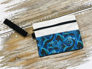 Blue Octopus Wristlet