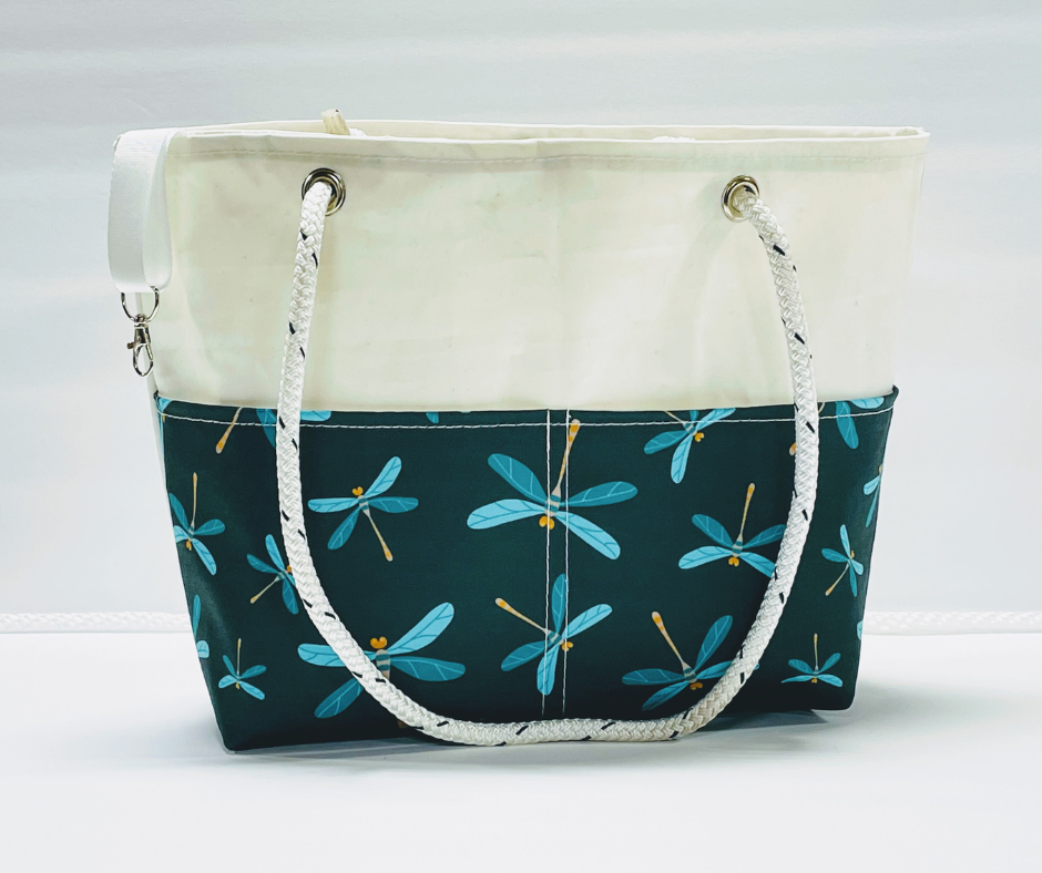 
            
                Load image into Gallery viewer, Main Sail Teal Dragonfly Recycled Sail Tote
            
        