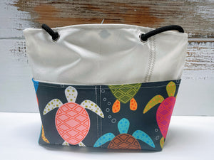 
            
                Load image into Gallery viewer, Main Sail Colorful Turtles Recycled Sail Tote Bag
            
        