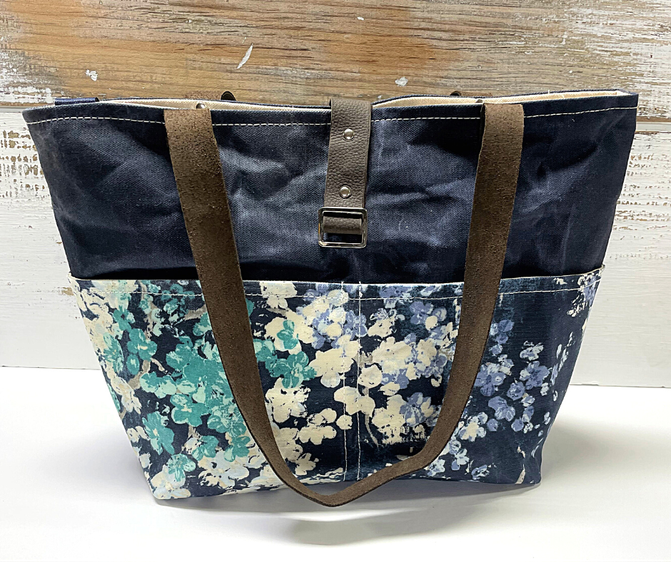 Blue and Floral Waxed Canvas Shoulder Bag