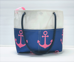 Main Sail Blue with Pink Anchors Sail Tote Bag