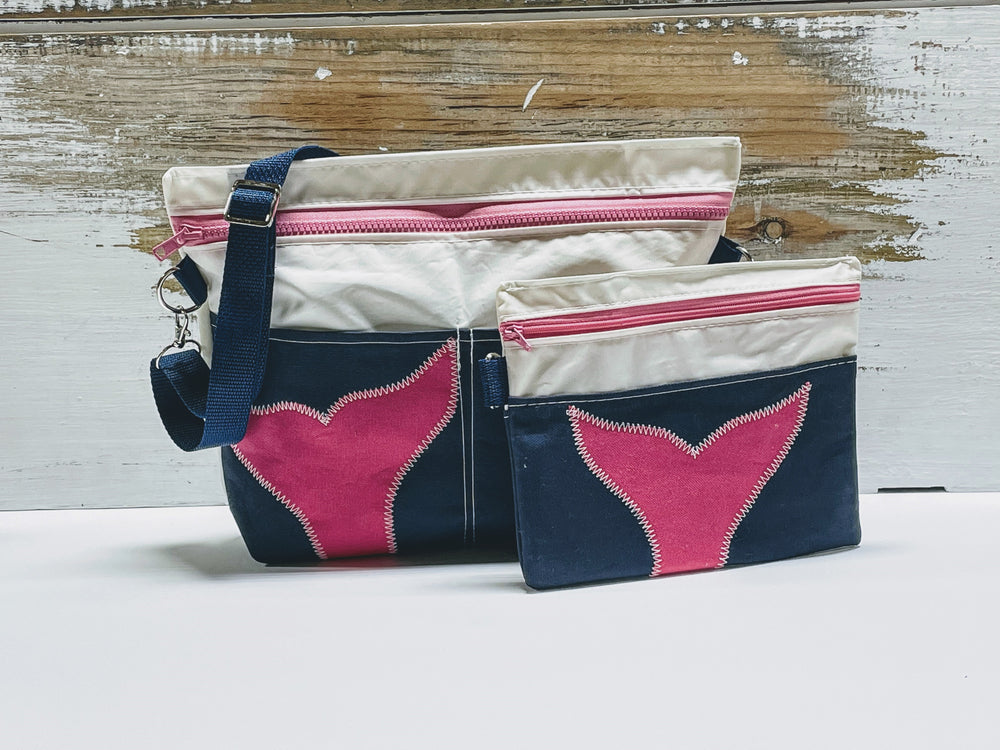 Pink Whale's Tale Women's Crossbody Bag & Wristlet Set