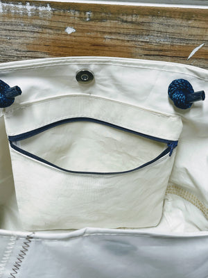 
            
                Load image into Gallery viewer, Main Sail White Lobster Recycled Sail Tote Bag
            
        